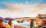 油画水彩花卉风景背景墙