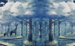 蓝色玄幻树林麋鹿背景墙