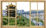 立体门窗黄鹤楼油画背景墙