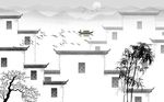 中式手绘徽派建筑马头墙背景墙