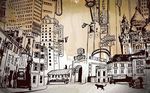 现代简约复古城市背景墙