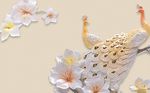 3D浮雕孔雀玉兰花背景墙