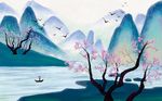 中国画水墨山水风景背景墙
