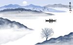 墨韵水墨山水画背景墙