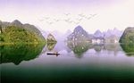 现代唯美桂林漓江山水油画背景墙
