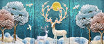 浮雕森林麋鹿发财鹿装饰画三联画