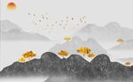 新中式意境金箔山水背景墙