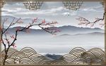 远山仙鹤背景墙