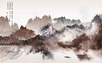 抽象线条飞鸟水墨山水背景墙