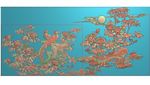 牡丹花鸟国色天香月亮挂屏精雕图