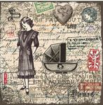 高清复古时尚小女孩婴儿车装饰画