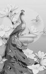 黑白孔雀玉兰蝴蝶花装饰画