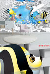 3D立体海底世界海豚电视背景墙