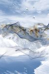 蓝色抽象山水线条装饰画