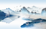 新中式山水麋鹿背景墙
