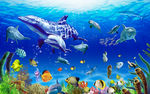 3d海豚海底背景墙