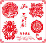 矢量中国风红色春联窗花剪纸图案
