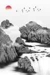 中式山水飞鸟唯美装饰画