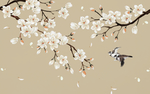 手绘花鸟中式创意玄关屏风背景底