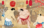 日式创意浴场玄关屏风背景底纹素