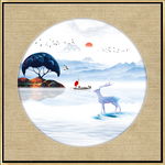江南禅意水墨山水画