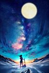 月亮彩霞夜空背景