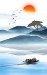山水小船装饰画