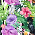 水彩热带植物花卉鹦鹉图案