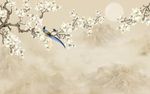 玉兰花鸟水墨山水画