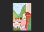 手绘插画女孩卡通浪漫植物春夏