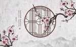 中式桃花发背景墙