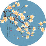 手绘玉兰花鸟图