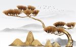 浮雕金色松树假山背景墙
