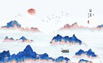 中式抽象水墨山水背景墙