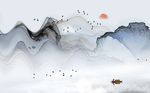 中式唯美抽象水墨山水背景墙
