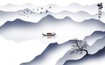 中式蓝色抽象山水画背景墙