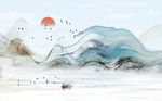 中式抽象唯美水墨山水背景墙