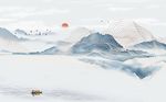中国风抽象线条水墨山水背景墙