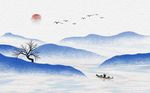 中式水墨山水风景画背景墙