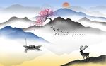 抽象白鹭山水风景背景墙