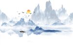 中式蓝色意境水墨山水背景墙