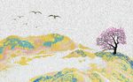 中式水墨金色山水背景墙