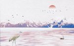 中式意境山水抽象油画背景墙