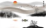 中式墨韵抽象山水画背景墙