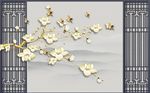 浮雕立体花鸟新中式背景墙