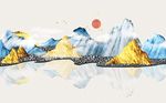 中式抽象奢华浮雕山水背景墙