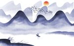 简约抽象水墨山水画背景墙