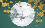 现代风创意花枝麋鹿绿色底纹背景