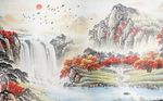 中国风山水瀑布背景墙