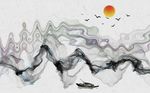 中式抽象山水画水墨远山鸟儿背